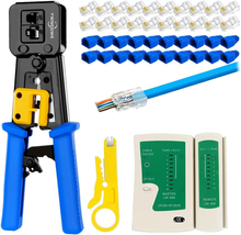 RJ45 Crimp Tool Kit Pass Thru Cat5 Cat5E Cat6 RJ45 Crimping Tool with 20... - £28.07 GBP