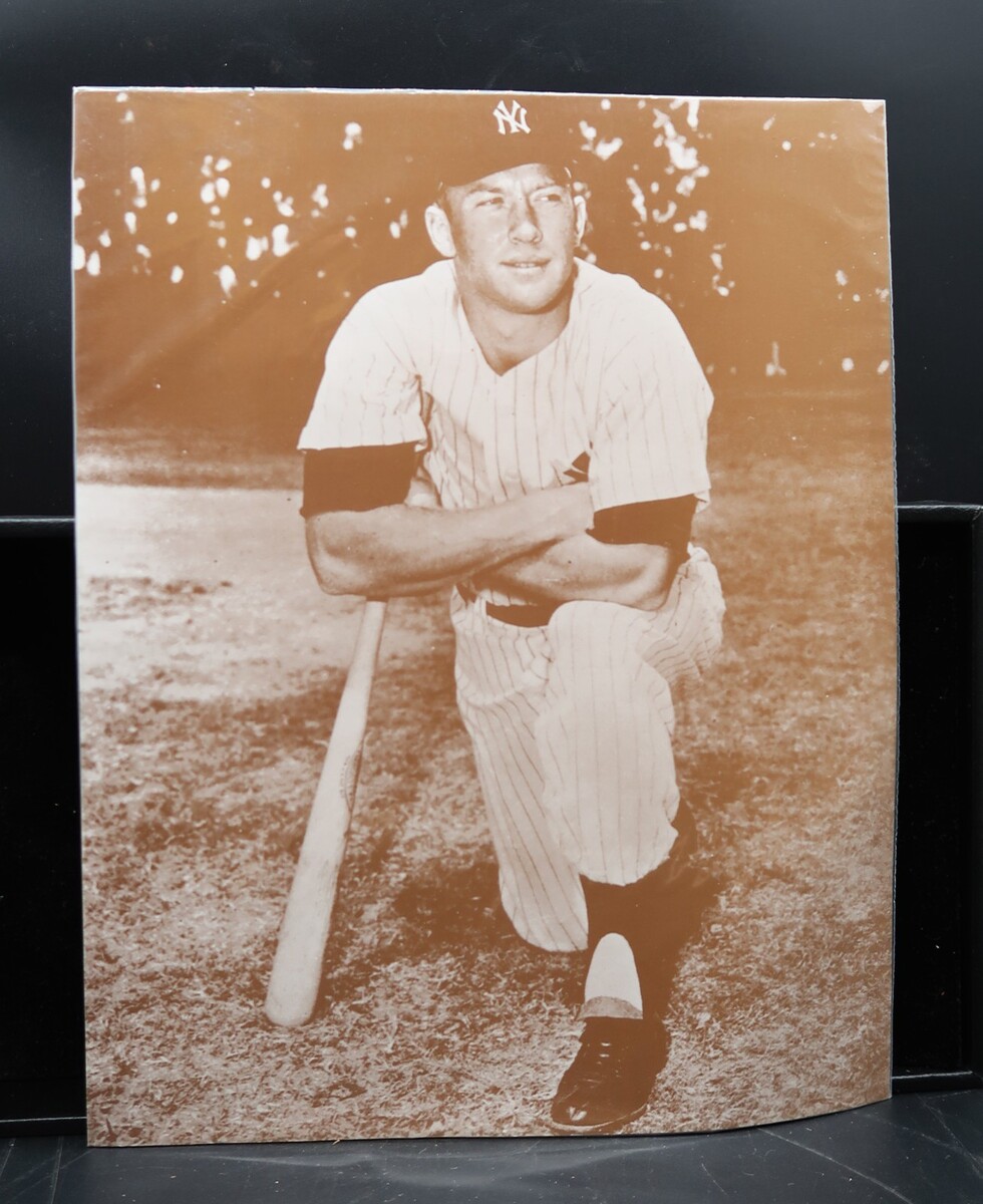 Vtg New York Yankees Mickey Mantle Sepia Photo Print 11X14 Baseball Hall... - $29.99