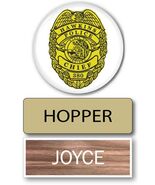 STRANGER THINGS HOPPER &amp; JOYCE BADGE &amp; 3" BUTTON HALLOWEEN COSTUME MAGNE... - $31.99