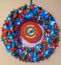 Led Miami Dolphins Inspired Custom Loopy Ribbon Wreath With Lights - £56.26 GBP
