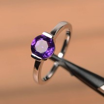 1Ct Round Cut Lab-Created Amethyst Engagement Ring 14K White Gold Plated Silver - £77.30 GBP