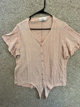 French Laundry Woman&#39;s Pink Stripe Short Sleeve Button Front Tie Waist Shirt 2XL - £11.59 GBP