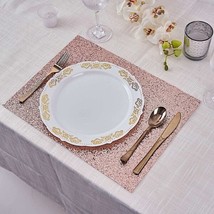 6 Rose Gold 16&quot;&quot; Rectangle Glittered Faux Leather Placemats Party Decorations Gi - £16.96 GBP