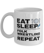 Funny Folk Wrestling Mug - Eat Sleep Repeat - 11 oz Coffee Cup For Sports Fans  - £11.94 GBP