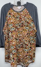 NEW LuLaRoe 2XL Brown Rust Maroon Floral Body Gray Sleeves Randy Basebal... - $24.74