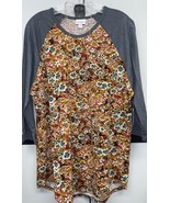 NEW LuLaRoe 2XL Brown Rust Maroon Floral Body Gray Sleeves Randy Basebal... - $24.74