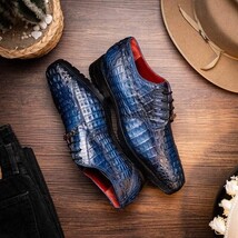 Men's Shoes genuine caiman crocodile skin Ragusa Stained Navy image 5