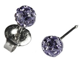 Ear Piercing Earrings 4.5mm Fireball Lavender Purple Crystal Ball Silver Studs S - £10.26 GBP