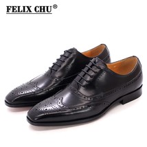 Size 6 to 13 Handmade Mens Wingtip Oxford Shoes Brown Genuine Leather Brogue Bla - £101.43 GBP