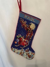 Vtg Bucilla To All A Goodnight Santa Sleigh Christmas Stocking Personalized Paul - £41.20 GBP