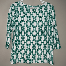 Chicos Top Trellis Print Green White Cotton Stretch Top Women’s  sz 1 EUC - £12.29 GBP