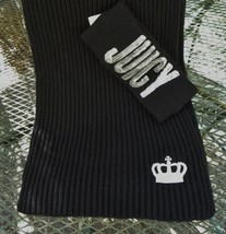 NWT JUICY COUTURE 2Pc Black Scarf w/Sequin logo &amp; Headband w/shiny Silver crown - £16.82 GBP