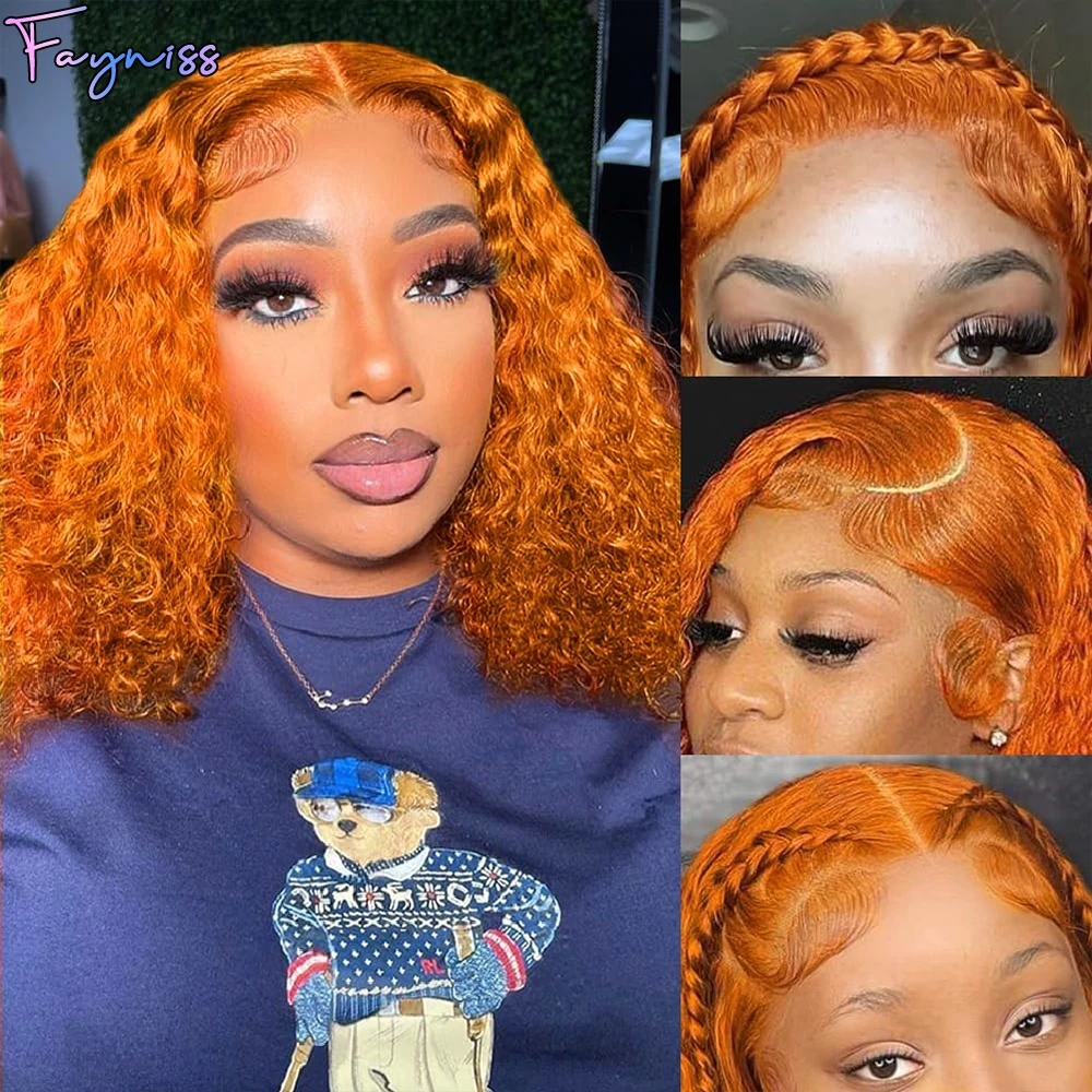 Ginger Bob Wig 4x4 HD Lace Frontal Wigs Human Hair Water Wave Lace Closur W - £57.07 GBP+
