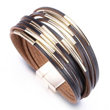 Amorcome Leather Bracelets for Women Metal Pipe Metal Bracelets & Bangles Retro  - £10.50 GBP