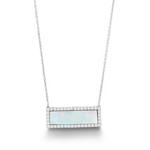 Sterling Silver, Rectangular MOP, CZ Border Necklace - $83.60