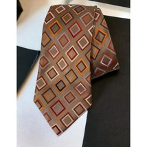 Geoffrey Beene Silk Neck Tie Squares Diamonds Brown Geometric Stain Resistant - £11.35 GBP