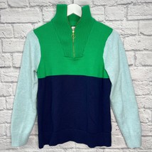 J Crew Womens Colorblock 1/4 Zip Pullover Sweater Size L Navy Blue Green... - £31.61 GBP
