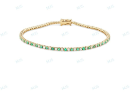 Gift Yellow Finish 3mm 925 Silver Simulated Emerald &amp; Diamond Tennis Bracelet - £106.15 GBP
