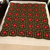 Vtg  53x55 Granny Square Crocheted Afghan Multicolor Fall Autumn Blanket - £18.02 GBP