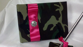 Camo Guest Book and Pen Set-- Army Camo with your choice of ribbon color wedding - $49.00