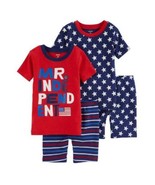 Boys Pajamas 4 Pc Carters July 4th Red Blue Shorts &amp; Short Sleeve Shirt-... - £14.22 GBP