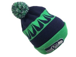 Seattle Seahawks Used New Era Green Blue NFL Pom Beanie Hat knit  - £15.54 GBP