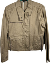 Theory Women&#39;s Full Zip &amp; Snap Moto Jacket w/ Zip Pockets Cotton Size L Khaki - £31.64 GBP