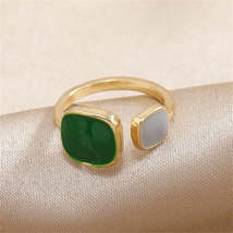 Green Enamel &amp; 18K Gold-Plated Square Bypass Ring - £9.55 GBP