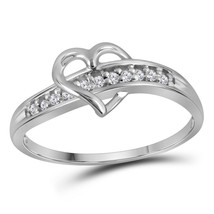 14k White Gold Womens Round Diamond-accent Two-tone Heart Band Ring 1/20 Cttw - $179.00