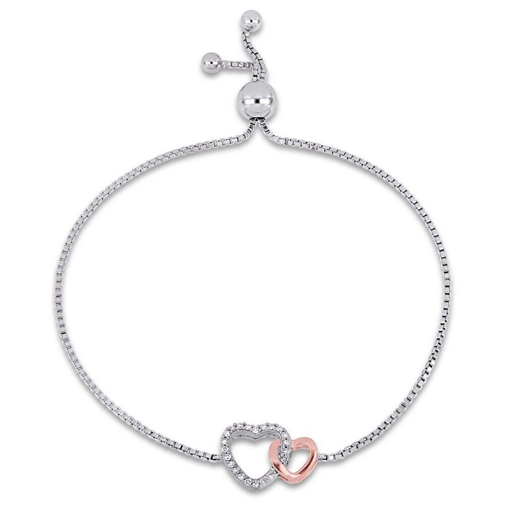0.15CT Rund Natürlicher Diamant Doppelherz Bolo Verstellbar Armband 14K ... - $549.95