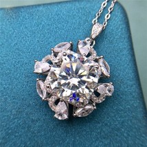 Flower Pendant 3Ct Round Cut CZ Diamond In 14K White Gold Finish 18&quot; Free Chain - £94.27 GBP
