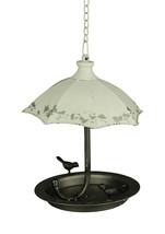 Distressed White Metal Art Umbrella Hanging Bird Feeder - $39.59