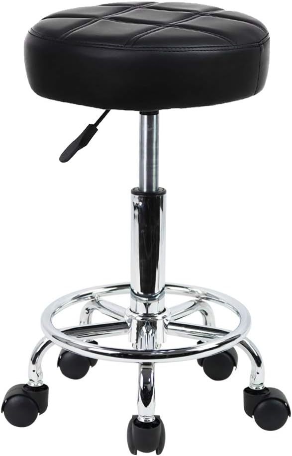 Kktoner Round Rolling Stool Chair Pu Leather Height Adjustable Swivel, B... - $55.99