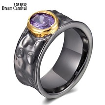 DreamCarnival1989 Unique Stackable Band-Ring for Women Purple Zircon Black Gold  - £14.44 GBP