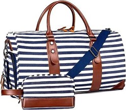 Canvas Weekender Bag Large Overnight Bag for Women 47L 21&#39;&#39; Travel Duffel Bag wi - £72.09 GBP