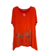 Dream Knit By Quacker Factory Womens Blouse Orange XL Sequin Palm Tree P... - £22.15 GBP