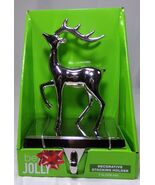 BE JOLLY CHROME FINISH REINDEER HOLDING TREE CHRISTMAS STOCKING HANGER - $543.14 MXN