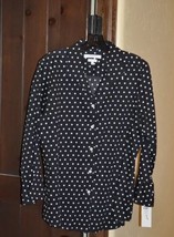 Foxcroft NYC Ruffle Sleeve Polka Dot Blouse Blk/Wh 16 Fitted Wrinkle Free NWT - $42.77