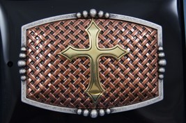 Nocona Copper Basket Weave with Gold Cross Belt Buckle 37115 - £22.38 GBP