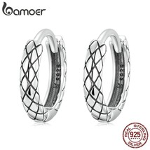 Bamoer 100% 925 Silver Pattern Ear Buckles for Women Silver Cool Hoop Earrings W - £17.40 GBP