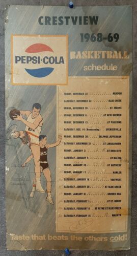 Vintage 1968-69 Pepsi Cola Cardboard Ohio High School Basketball Schedule Sign - £23.44 GBP