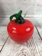 Vintage Red Apple Art Glass Fruit with Green Glass Stem Approximately 5” - £10.17 GBP