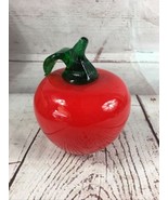 Vintage Red Apple Art Glass Fruit with Green Glass Stem Approximately 5” - $12.86