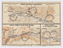 1911 Map Spiral Tunnels Wassen Dazio Grande Biaschina Ravine Alps Switzerland - £16.85 GBP