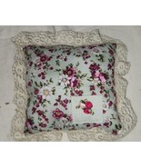 Childs Tooth Fairy Works 8x8  Rose Floral Flower Pocket Pillow With Lace - £11.71 GBP