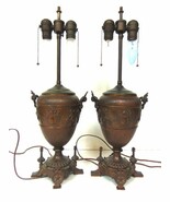 PR OF ANTIQUE FRENCH VICTORIAN ART NOUVEAU STYLE BRONZE ? LAMPS W/ CHERUBS - $14,030.39 MXN