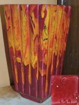 Art Pottery 9&quot; Vase Mid Century red yellow orange drip glaze marked USA ... - $42.74