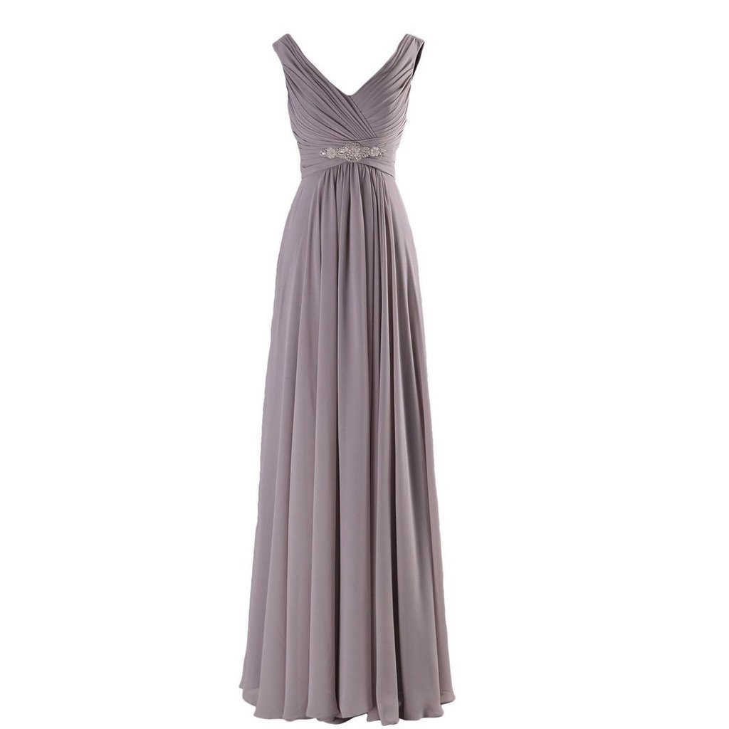 Kivary V Neck Beaded Long A Line Chiffon Formal Prom Dresses Corset Bridesmaid G
