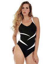 NWT Insta Figure Tummy Control Two-Tone One Piece Full Coverage Black White Sz 6 - £44.49 GBP