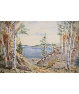 C1956 Oil Painting on Board Landscape Berry Bay Lake Autumn New Hampshire - $382.94 CAD